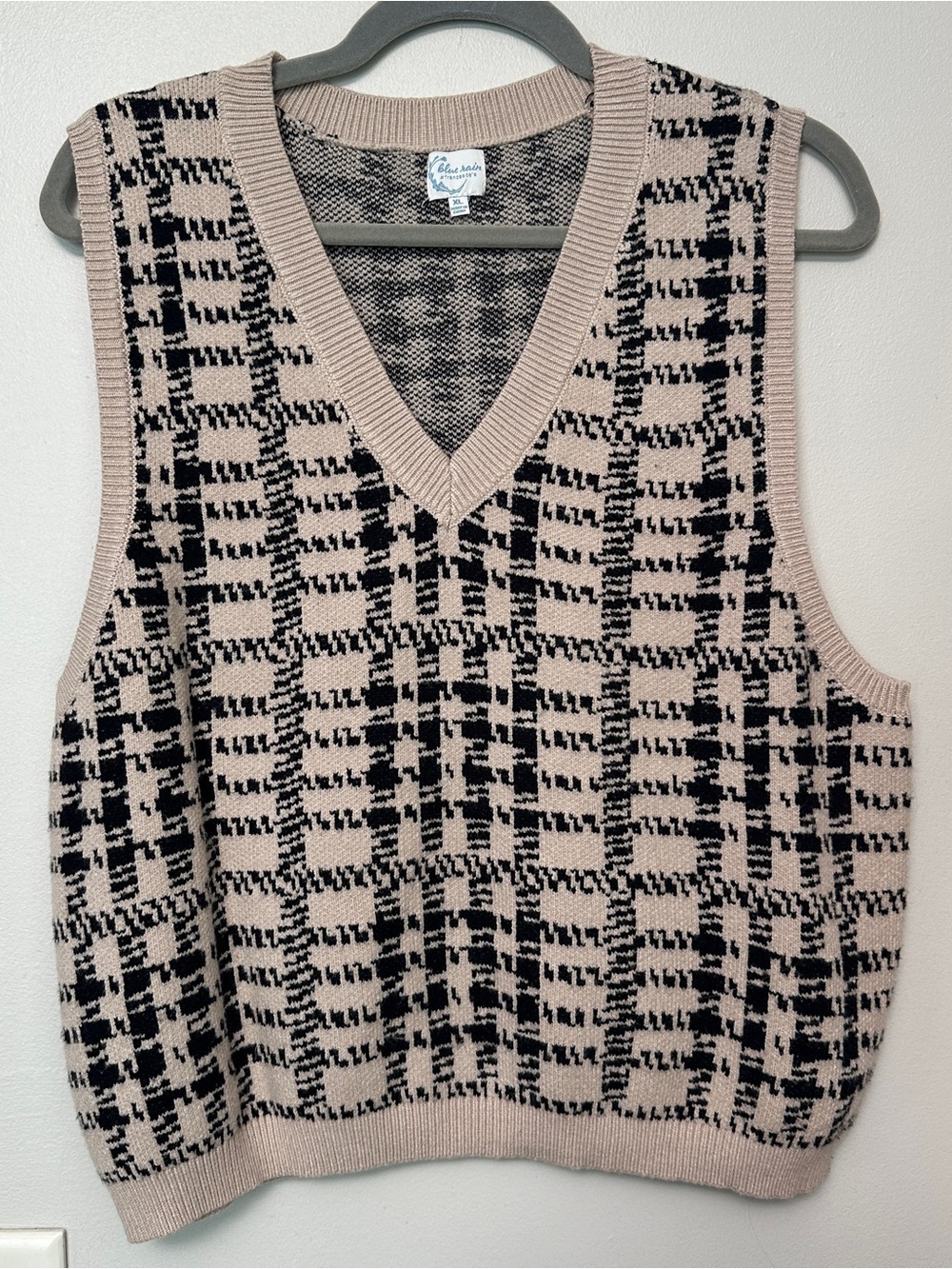 Francesca's Collections Pink and Black Plaid V-Neck Sweater Vest